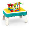 Masuta de joaca pentru copii, Multifunctionala 2 in 1, Tabla de Colorat, 5 Markere, Burete, 58 Cuburi Incluse, Bleu
