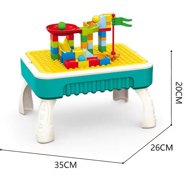 Masuta de joaca pentru copii, Multifunctionala 2 in 1, Tabla de Colorat, 5 Markere, Burete, 58 Cuburi Incluse, Bleu