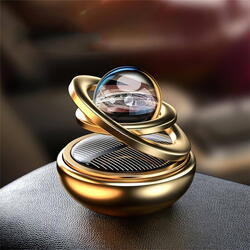 Difuzor de parfum auto, sau camera, 4 arome incluse, Glob Planeta Rotativ, Galaxie, Auriu