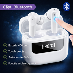 Casti Bluetooth 5.4, Baterie Statie 400mAh, StandBy 150H, Touch pe Casti, Respingere/Raspundere Apel VNC-310, Alb
