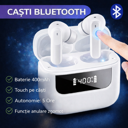 Casti Bluetooth 5.4, Baterie Statie 400mAh, StandBy 150H, Touch pe Casti, Respingere/Raspundere Apel VNC-310, Alb