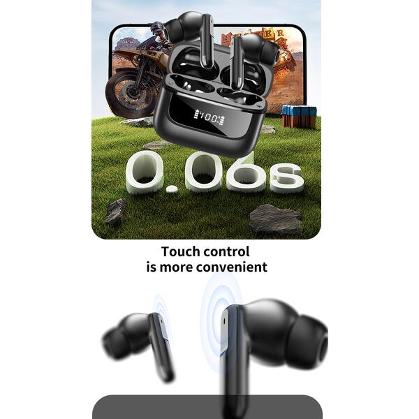 Casti Bluetooth 5.4, Baterie Statie 400mAh, StandBy 150H, Touch pe Casti, Respingere/Raspundere Apel VNC-310, Negru