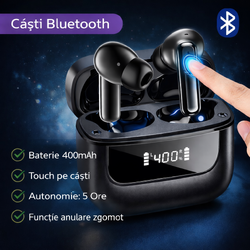 Casti Bluetooth 5.4, Baterie Statie 400mAh, StandBy 150H, Touch pe Casti, Respingere/Raspundere Apel VNC-310, Negru