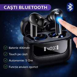 Casti Bluetooth 5.4, Baterie Statie 400mAh, StandBy 150H, Touch pe Casti, Respingere/Raspundere Apel VNC-310, Negru