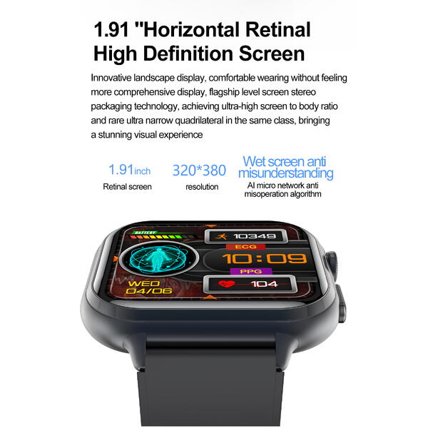SmartWatch cu Senzor Glucometru, BIA, EKG, Ritm Cardiac, Nivel Oxigen, Tensiune Arteriala, Temperatura Corporala, Acid Uric, Calculator S859