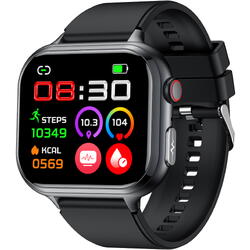 SmartWatch cu Senzor Glucometru, BIA, EKG, Ritm Cardiac, Nivel Oxigen, Tensiune Arteriala, Temperatura Corporala, Acid Uric, Calculator S859