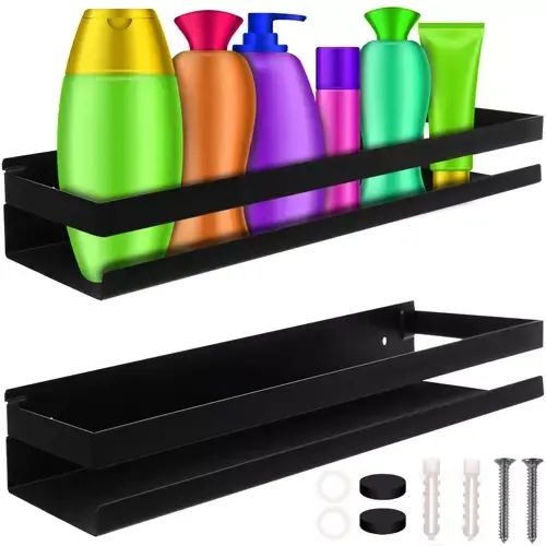 Raft de baie sau Bucatarie, Otel inoxidabil, Capacitate maxima suportata 10 kg, Dimensiuni 6 x 50 x 10.5 cm, Negru