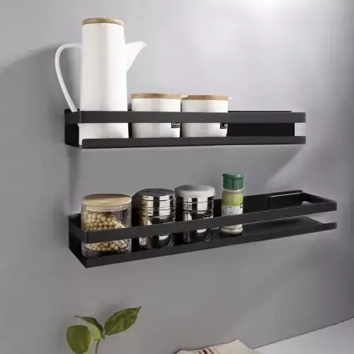 Raft de baie sau Bucatarie, Otel inoxidabil, Capacitate maxima suportata 10 kg, Dimensiuni 6 x 50 x 10.5 cm, Negru