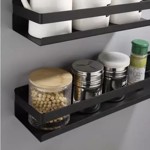 Raft de baie sau Bucatarie, Otel inoxidabil, Capacitate maxima suportata 10 kg, Dimensiuni 6 x 50 x 10.5 cm, Negru