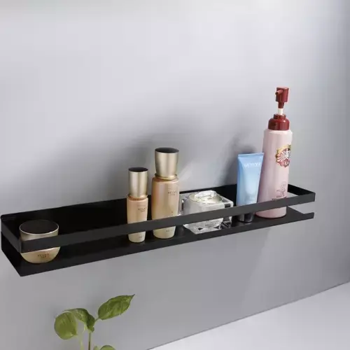 Raft de baie sau Bucatarie, Otel inoxidabil, Capacitate maxima suportata 10 kg, Dimensiuni 6 x 50 x 10.5 cm, Negru