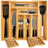 Organizator extensibil tacamuri si ustensile de bucatarie,  Bambus, 6-8 compartimente, Design elegant, 50 x 45.5 x 5 cm