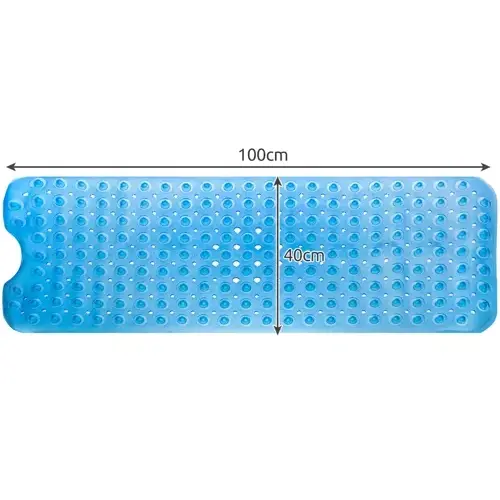 Covoras antiderapant pentru cada si baie, Prindere cu ventuze, Albastru transparent, 100 x 40 cm
