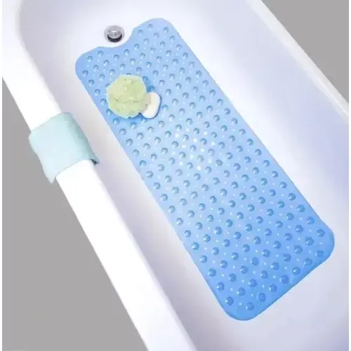 Covoras antiderapant pentru cada si baie, Prindere cu ventuze, Albastru transparent, 100 x 40 cm