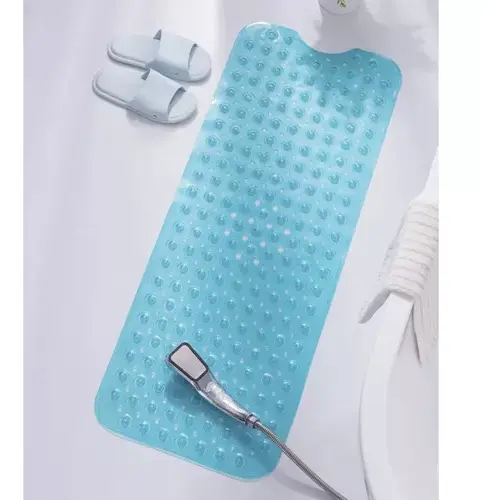 Covoras antiderapant pentru cada si baie, Prindere cu ventuze, Albastru transparent, 100 x 40 cm