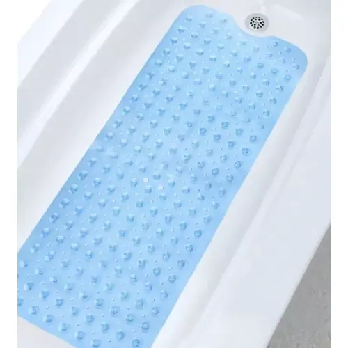 Covoras antiderapant pentru cada si baie, Prindere cu ventuze, Albastru transparent, 100 x 40 cm