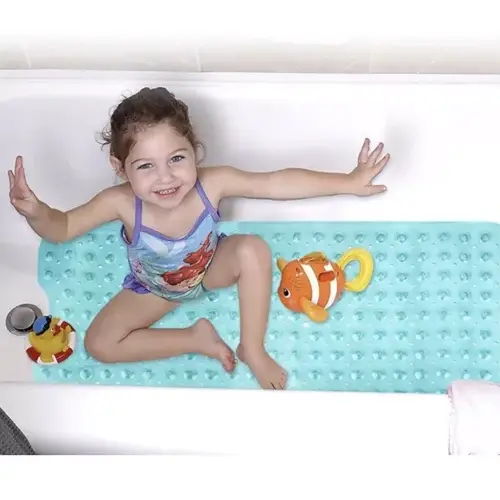 Covoras antiderapant pentru cada si baie, Prindere cu ventuze, Albastru transparent, 100 x 40 cm