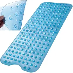 Covoras antiderapant pentru cada si baie, Prindere cu ventuze, Albastru transparent, 100 x 40 cm