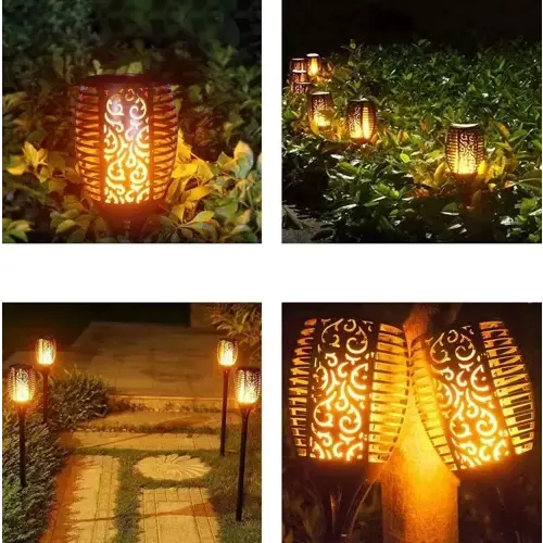 Set 4 Lampa Solara, Autonomie 8 ore, Inaltime 50CM, Rezistenta la intemperii, Design flacara, Clasa de protectie ip65