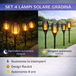 Set 4 Lampa Solara, Autonomie 8 ore, Inaltime 50CM, Rezistenta la intemperii, Design flacara, Clasa de protectie ip65