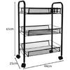 Raft mobil pentru bucatarie sau baie, Organizator, Metalic, 3 rafturi, 2 roti cu blocare, 65 x 25 x 44 x cm, Negru