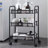 Raft mobil pentru bucatarie sau baie, Organizator, Metalic, 3 rafturi, 2 roti cu blocare, 65 x 25 x 44 x cm, Negru
