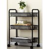 Raft mobil pentru bucatarie sau baie, Organizator, Metalic, 3 rafturi, 2 roti cu blocare, 65 x 25 x 44 x cm, Negru