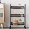 Raft mobil pentru bucatarie sau baie, Organizator, Metalic, 3 rafturi, 2 roti cu blocare, 65 x 25 x 44 x cm, Negru