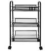 Raft mobil pentru bucatarie sau baie, Organizator, Metalic, 3 rafturi, 2 roti cu blocare, 65 x 25 x 44 x cm, Negru