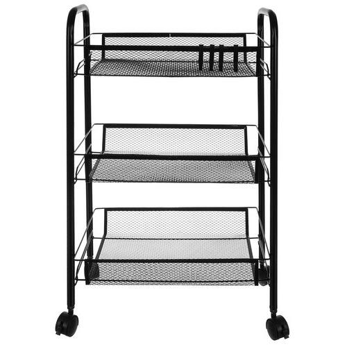 Raft mobil pentru bucatarie sau baie, Organizator, Metalic, 3 rafturi, 2 roti cu blocare, 65 x 25 x 44 x cm, Negru
