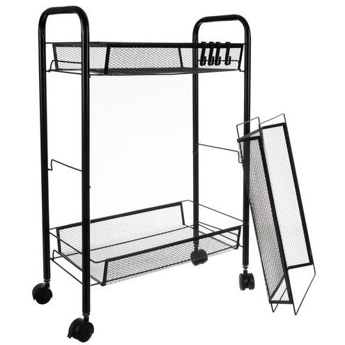 Raft mobil pentru bucatarie sau baie, Organizator, Metalic, 3 rafturi, 2 roti cu blocare, 65 x 25 x 44 x cm, Negru