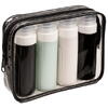 Set 4 recipiente de calatorie, Capacitate 90 ml, Inchidere etansa, Autocolante incluse, Geanta depozitare, PVC/silicon