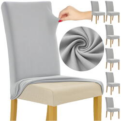 Set 6 Husa Pentru Scaun, 65x40x35 cm, Catifea, Gri , Elastic, Protectie Impotriva Murdariei, Spalare La Masina La 30 De Grade