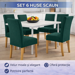Set 6 Husa Pentru Scaun, 65x40x35 cm, Catifea, Verde , Elastic, Protectie Impotriva Murdariei, Spalare La Masina La 30 De Grade