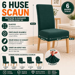 Set 6 Husa Pentru Scaun, 65x40x35 cm, Catifea, Verde , Elastic, Protectie Impotriva Murdariei, Spalare La Masina La 30 De Grade
