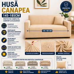 Husă elastică din catifea pentru canapea 145-185 cm, Impermeabila + față de pernă