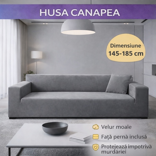 Husă elastică din catifea pentru canapea 145-185 cm, Impermeabila + față de pernă
