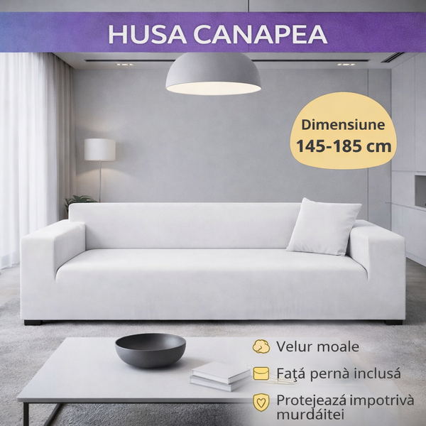 Husă elastică din catifea pentru canapea 145-185 cm, Impermeabila + față de pernă