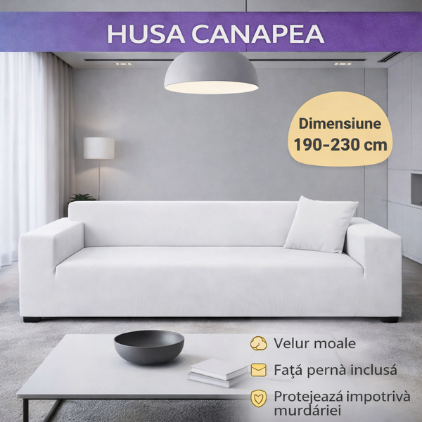 Husă elastică din catifea pentru canapea 190-230 cm, Impermeabila + față de pernă
