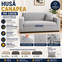 Husă elastică din catifea pentru canapea 190-230 cm, Impermeabila + față de pernă