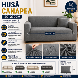 Husă elastică din catifea pentru canapea 190-230 cm, Impermeabila + față de pernă