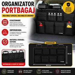XTROBB Organizator portbagaj auto, Negru 86.5x48cm, 8 Buzunare, Rezistent la apa