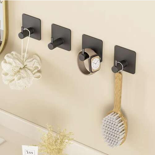 Set 4 Suport cu Adeziv pentru Prosoape, Dimensiuni 4,5 x 4,5 x 2,5 cm, Rezistent la Umiditate, Rugina, Ideal pentru Bucatarie, Baie, Otel Inoxidabil, Sarcina 3 Kg