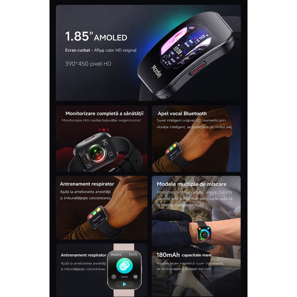 SmartWatch cu Senzor Glucometru, Tensiune Arteriala, Ritm Cardiac, Nivel Oxigen, Apel Bluetooth, HRV, Calendar, Meniu RO S869
