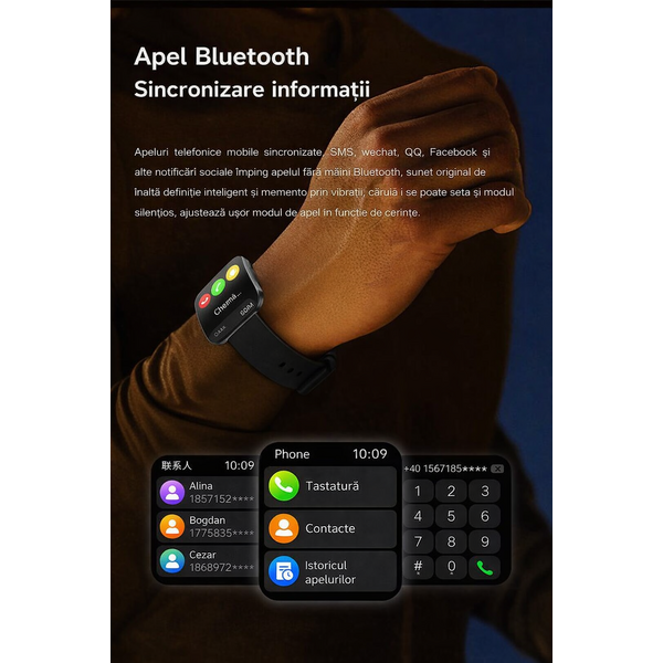 SmartWatch cu Senzor Glucometru, Tensiune Arteriala, Ritm Cardiac, Nivel Oxigen, Apel Bluetooth, HRV, Calendar, Meniu RO S869