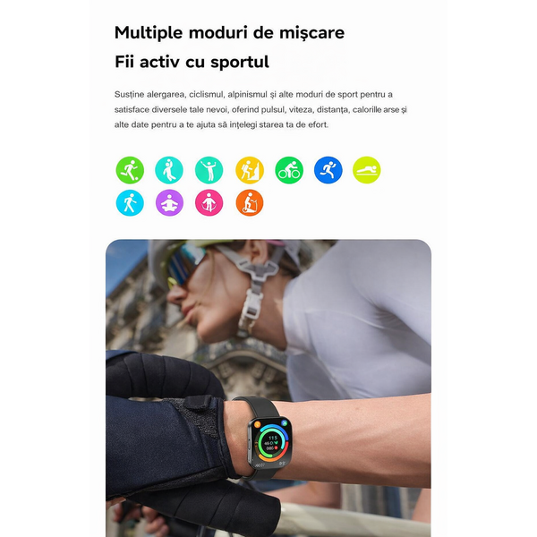 SmartWatch cu Senzor Glucometru, Tensiune Arteriala, Ritm Cardiac, Nivel Oxigen, Apel Bluetooth, HRV, Calendar, Meniu RO S869