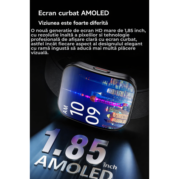 SmartWatch cu Senzor Glucometru, Tensiune Arteriala, Ritm Cardiac, Nivel Oxigen, Apel Bluetooth, HRV, Calendar, Meniu RO S869