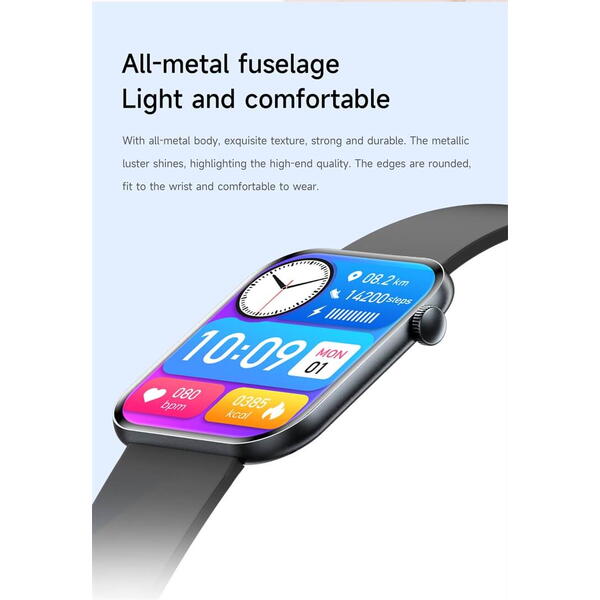 SmartWatch cu Senzor Glucometru, HRV, Ritm Cardiac, Nivel Oxigen, Tensiune Arteriala, Apel Bluetooth, Meniu RO S871