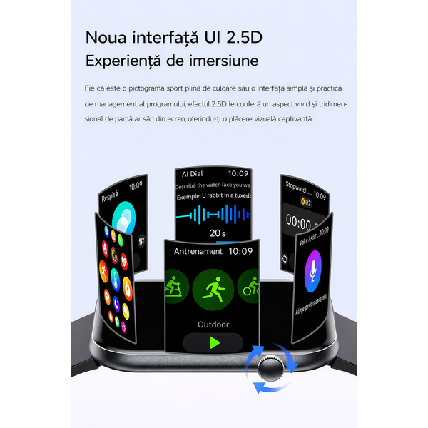 SmartWatch cu Senzor Glucometru, HRV, Ritm Cardiac, Nivel Oxigen, Tensiune Arteriala, Apel Bluetooth, Meniu RO S871