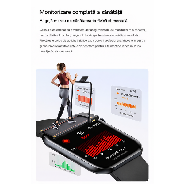 SmartWatch cu Senzor Glucometru, HRV, Ritm Cardiac, Nivel Oxigen, Tensiune Arteriala, Apel Bluetooth, Meniu RO S871