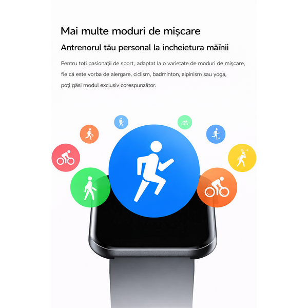 SmartWatch cu Senzor Glucometru, HRV, Ritm Cardiac, Nivel Oxigen, Tensiune Arteriala, Apel Bluetooth, Meniu RO S871